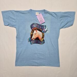 Vintage Horse Shirt Hooked on Horses Blue Youth XL Animal Tee 80s